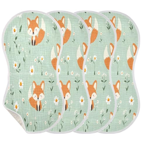 Cartoon Fox Plant Burp Cloths Cotton Baby Washcloths,Large 22x11in Burping Cloth Absorbent and Soft for Newborn Baby Boys and Girls,4 Pack3
