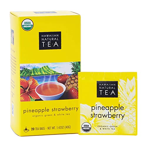 Image of Hawaiian Natural Pineapple Strawberry Organic Tea, Green & White - 20 Bags