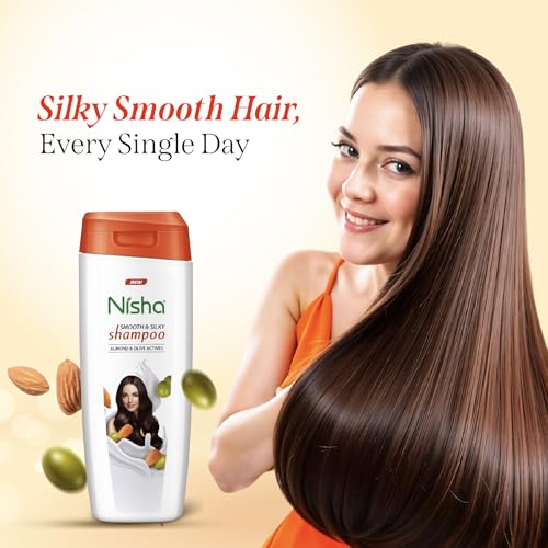 Image of Nisha Almond and Olive Hair Shampoo for Women & Men for Silky, Shiny and Smooth Hair, Reduce Dandruff & Breakage, All Hair Types, 340 ml