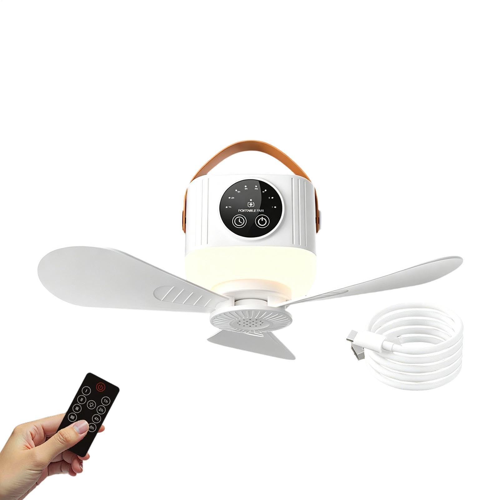 Ventilateur de plafond de camping rechargeable 4 vitesses avec éclairage LED et télécommande sans fil