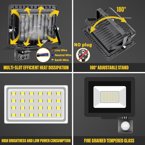 RIGIDON 2 Pcs PIR Motion Sensor Outdoor Floodlight, 20W 2000 Lumens Outside Led Work Light - Image 3