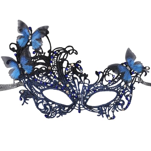 Zinniday Halloween Lace Masquerade Masks - 1950s Royal Handmade Blue Butterfly Antique Venetian Mask for Men Women Cosplay Halloween Party Evening Prom Photo Props