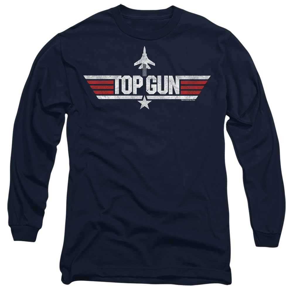 Top Gun Paramount, Logo Navy Mens Long Sleeve T Shirt, Navy, Medium