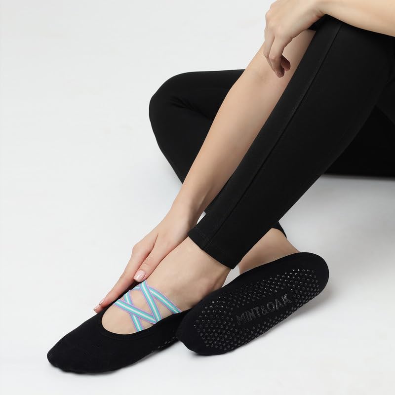 Image of Mint & Oak Pilates Socks with Grips for Women, Ankle Length Non-Slip Yoga Socks, Cotton Ideal For Yoga, Pilates, Gym, Workout, Cute Women's Gift
