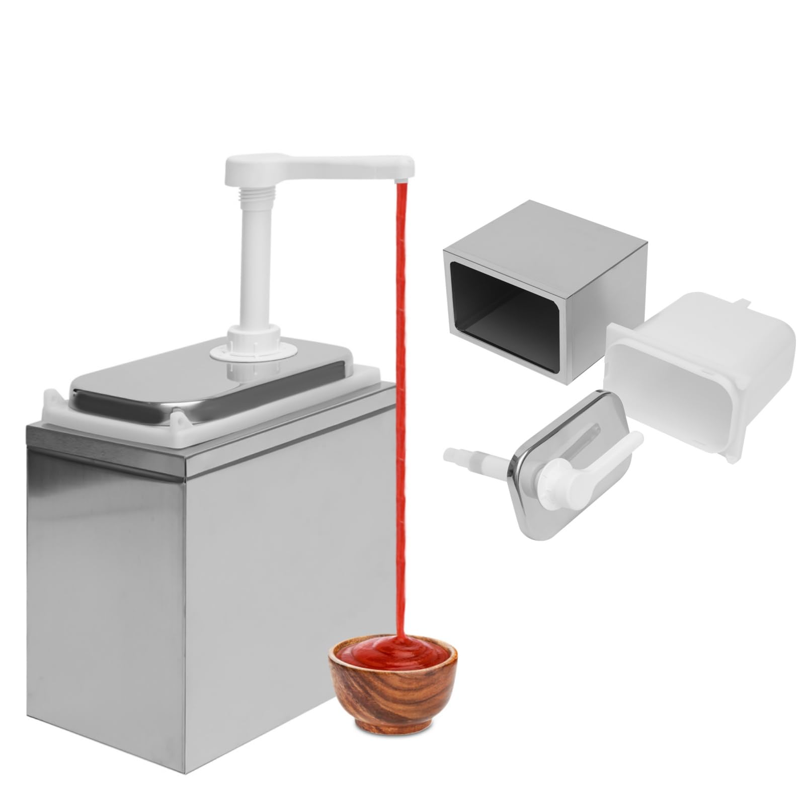 2L Sauce Dispenser Pump, Double-Headed Condiment Station, Commercial Stainless Steel for Ketchup, Salad, Jam, Seasoning, Fudge (Double-Headed)