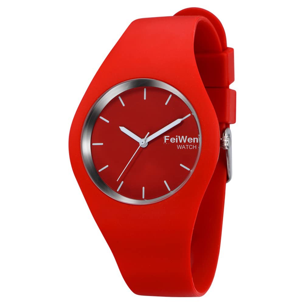 FeiWen Damen und Mädchen Fashion Casual Analog Quartz Uhren 12 Farben Kautschuk Wählscheiben mit Band Minimalismus Dress Armbanduhren