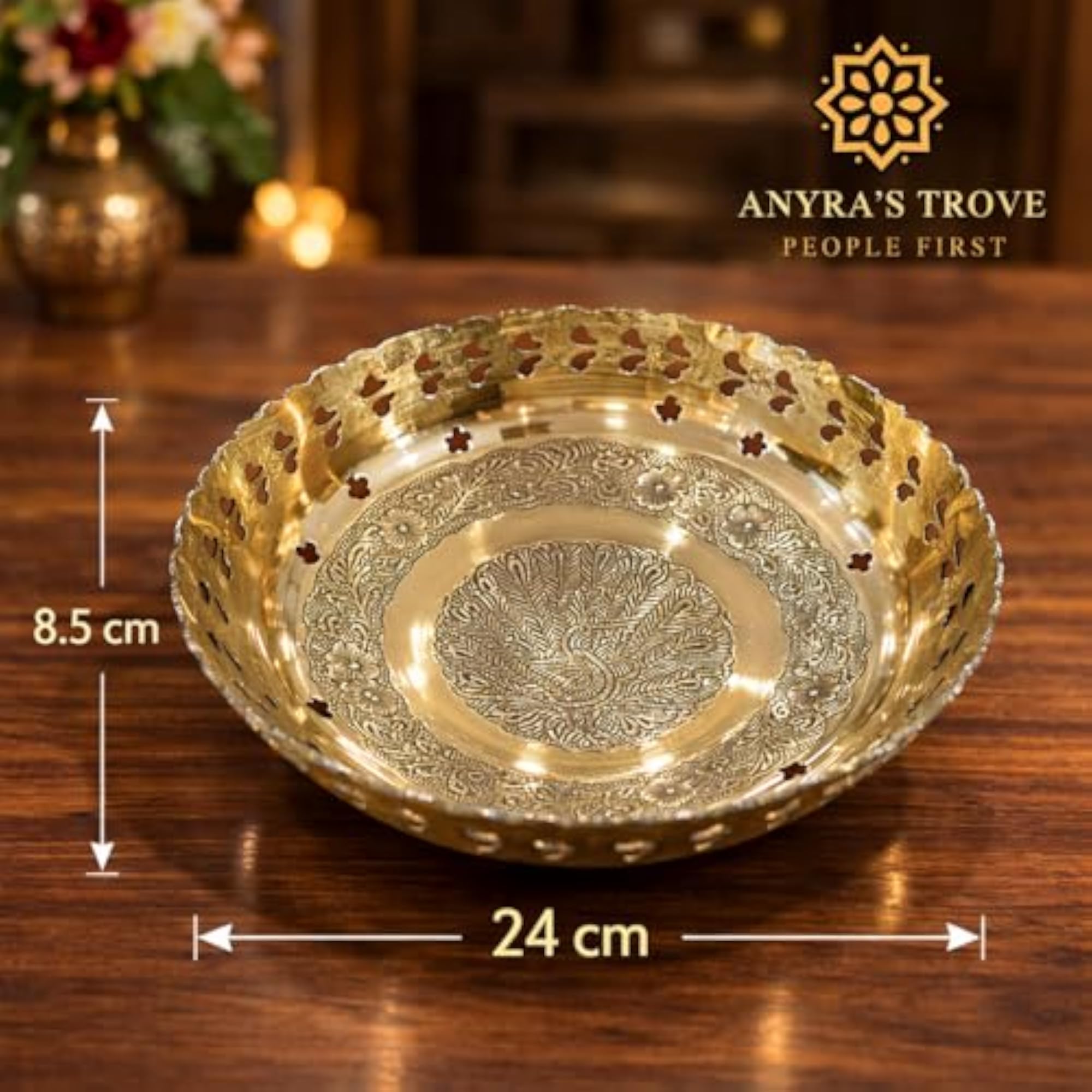 ANYRA'S Pure Brass 9.5 Inch Fruit Bowl