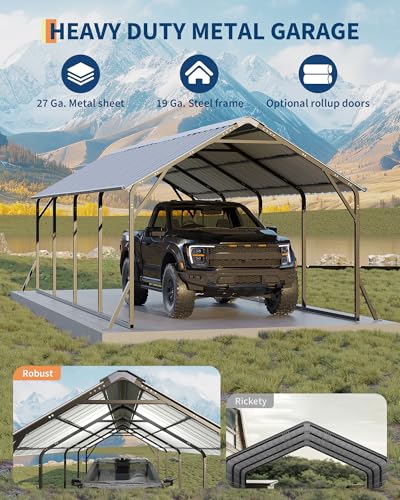 Image of Garveelife 11'x20'x9' Metal Carport, Heavy Duty Steel Car Ports for All-Weather, Vertical Roof Design, for Full-Size Pickup Trucks, Boats, and Tractors