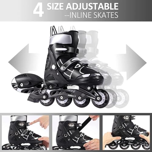 Image of TEKCOOL 4 Wheels Adjustable Inline Skates Skating Shoes for Boys Kids Girls Skating Shoe Adjustable Roller Blades PU Strong Wheels Aluminium with LED Flash Light on Wheels