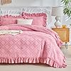 Amazon.com: Tufted Ruffle Comforter Set Twin Size, 3 Pieces Pink ...