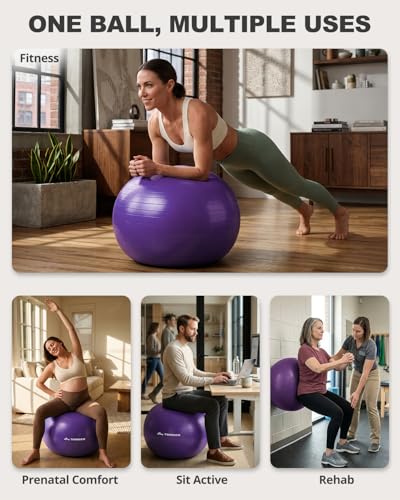 Image of Trideer Yoga Ball for Exercise, Pilates, Core & Balance Training, Stability Ball for Pregnancy & Birthing Prep, Physical Therapy, Daily Stretching, Office Chair for Active Sitting, Quick Pump Included