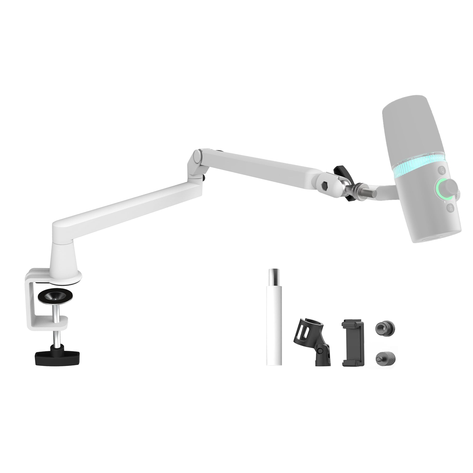 Microphone Boom Arm, Low Profile Mic Arm Professional Adjustable Solid Desk Mount Clamp,Cable Management Microphone Arm Stand for Podcast Streaming Gaming Studio Mic Stand White