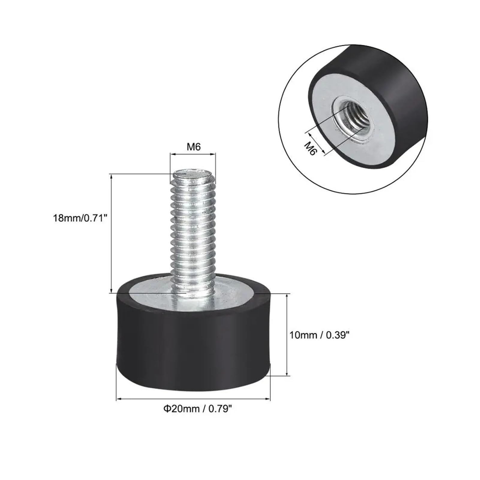 Borchie in Gomma Ammortizzatore 1-8 Pezzi Supporti in M6x16 M6x18 Maschio Femmina Isolatori antivibranti D20xH15 D20xH10(M6x16 D20xH15-8pcs)