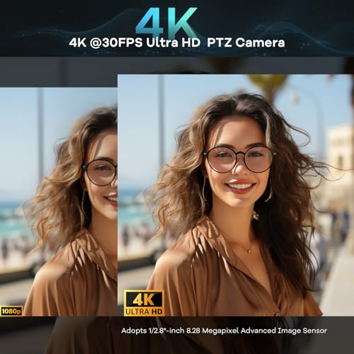 TONGVEO 4K PTZ Conference Room Camera System AI Auto-Tracking 20x Zoom 4K PTZ Camera USB3.0 HDMI LAN outputs and Bluetooth Speakerphone with Microphone for Large Remote Meeting - Image 5