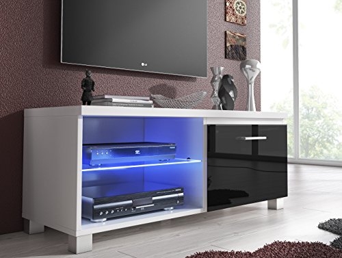 SelectionHome - Módulo salón Comedor TV, Color Blanco y Negro Lacado Brillo, Medidas: 100 x 40 x 42 cm de Fondo