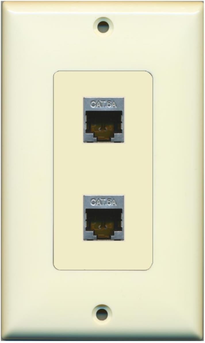 RiteAV CAT 6A 2 Port Shielded Cat6a Wall Plate 1 Gang Decorative White