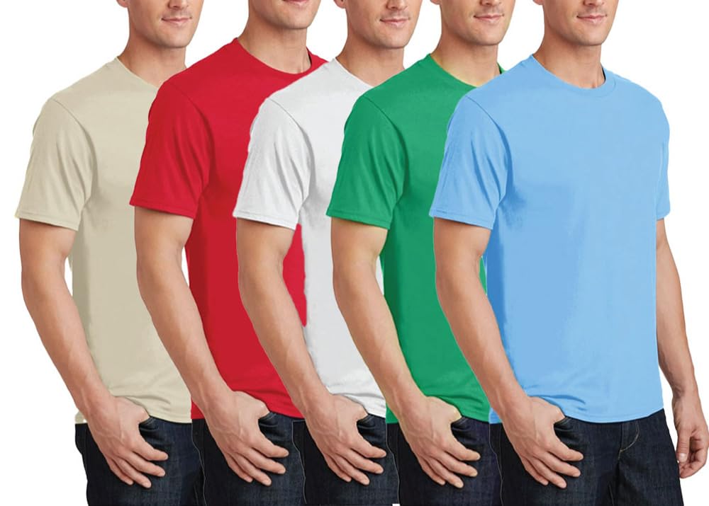 PRINTSHOP4MEPack of 5 T-Shirts for Men and Women - Round Neck Short Sleeve Adult T-Shirts - Pack of 5 Unisex Crew Neck T-Shirt for Adults - Pack of 5 T-Shirts for Him and Her - Ideal for Everyday Wear