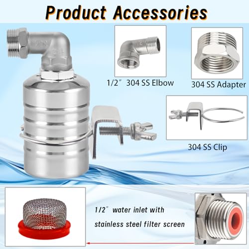 Image of 2-Pack Float Valve, 1 /2 inch to 3 /4'' 1 inch 304 Stainless Steel Fully Automatic Water Level Controller Water Float Valve for Water Tank,Pool,Water Tank, Livestock Troughs