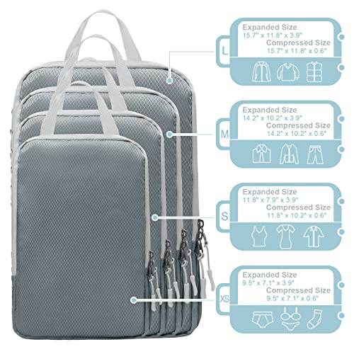 WOOMADA Compression Packing Cubes for Suitcases Travel Essentials 4 Set Expandable Travel Bags Organizer for Luggage(dark grey)3