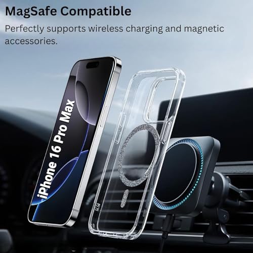 Image of AIBEX Back Cover Case Compatible with iPhone 16 Pro Max | Glitter Ring Cute Shiny Colorful Bling Case (Compatible with Magsafe) | Transparent PC+TPU Glossy Shiny Cover for Girls & Women - Black