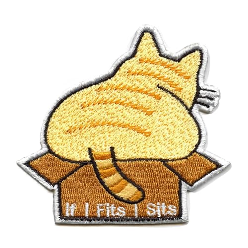 If I Fits I Sits Patch Cat In Box Embroidered Iron On
