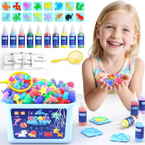 Hot Bee 10 Farben Magic Water, Wasserelfen-Spielzeugset, Aqua Fairy Wassergel-Set mit 8 doppelseitigen Formen, 10 Glitzergele Kinderspielzeug DIY Aqua Fairy,