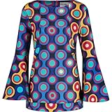 Madcap England Women's Retro 60s 70s Flared Bell Sleeve Printed Top Shirt Blouse Stargaze MC1016 (UK, Numeric, 16, Regular, Regular, Psych-Out Jet Set/Blue)
