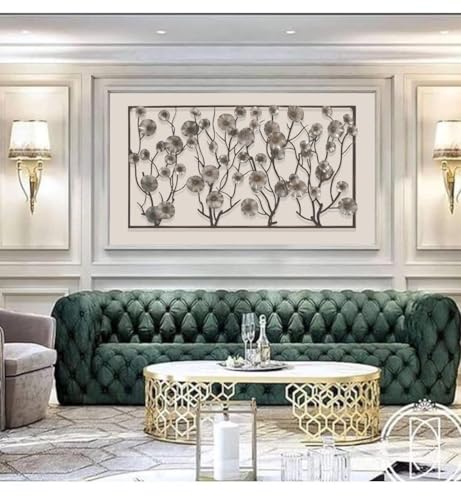 Image of ZOVE Metal Luxury Floral wall Decoration for Living Room for Indoor Use | Beautiful Metal Blossom Flower Design Metal Art Wall Sculpture 44 x 22 INCH