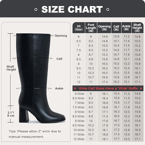 Women's Slim Calf Knee High Boots – Square Toe Block Heel Dress Boots, Side Zip Faux Leather Tall Boots for Narrow Calves, Fall & Winter Fashion2