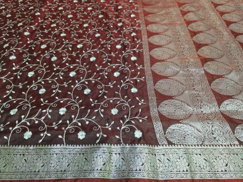 Image of Women's Glory Banarasi Satin Kanjivaram Saree Silver Zari Border Pure Soft Blend Silk Sari Kanchipuram Paithani Silk Party Wedding Festive New Ladies Sadi with Unstiched Blouse Piece.