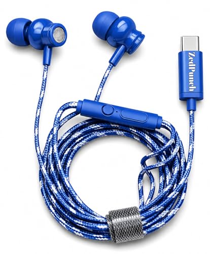 Image of Type-C Wired Earphone with Mic, 10mm Dynamic Bass Driver, Magnetic in-Ear Headphones, Metal Build, Low Latency Sound for Gaming, 3 Button Control, HD Calling, Voice Assistant (Dark Blue)