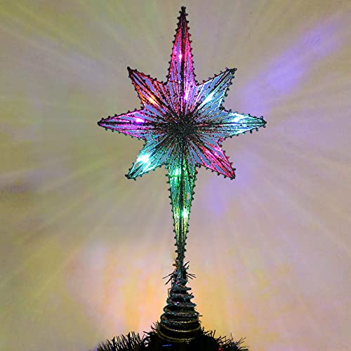 Twinkle Star Lighted Christmas Tree Topper, Bethlehem Star Treetop With 10 Led Colorful Fairy Lights, Holiday Christmas Tree Decorations, 16 Inch (H) #TOP7