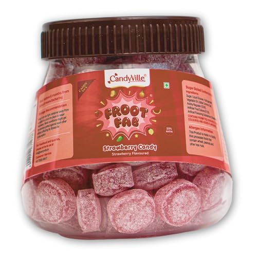 Image of CandyVille Frootfab Strawberry Candy Jar (400 Gram) | Fruit Flavoured Candy