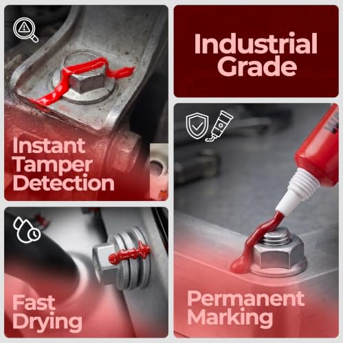 Image of Red Torque Seal - Tamper Proof Cross Check Repair & Maintenance Warranty Torque Marker - 1.8 Oz Squeeze Tube Indicator for Bolts & Fasteners - Made in USA (Pack of 2)