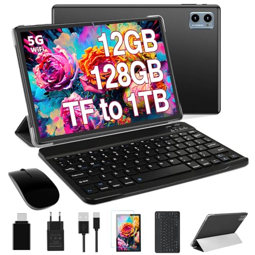 DEERTiME 2025 Android 13 Tablette Tactile 10 Pouces 12Go RAM+128Go ROM (TF 1 to), FHD Tablettes avec 5G WiFi, 8 Cœurs, 2.0 GHz, Widget, 6000mAh, BT 5.0, 5+8MP, Tablette avec Clavier et Souris - Noir