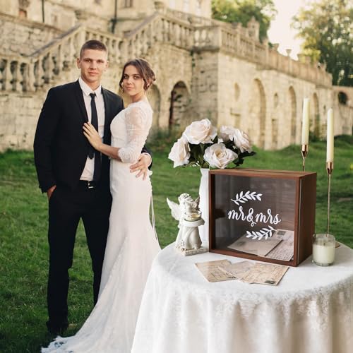 Image of OurWarm Wooden Wedding Card Box with Slot, Money Gift Card Box for Wedding Reception, Rustic Envelope Card Box Storage for Party, Birthday, Graduation, Baby Shower, Honeymoon Funds, Wedding Gift