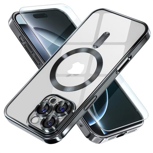 Image of Misea Magnetic for iPhone 16 Pro Case Compatible with MagSafe Black | [Never Yellowing] [Military Drop Protection] Full Camera Lens Protector Plating Soft Clear Phone Case for Women, Black