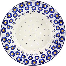 Polmedia Polish Pottery Pasta Bowl 9-inch - Autumn Evergreen Pattern Handmade in Boleslawiec Poland by Ceramika Bona + Certificate of Authenticity