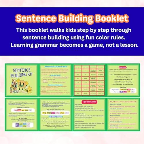 Image of Sentence Building Game | 312 Word Tiles Grammar Kit with Nouns, Verbs & Punctuation | Montessori English Learning Toy | Educational Puzzle | Improve Writing & Thinking Skills | for Kids 4+ Years