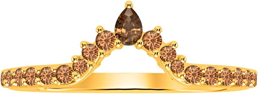 1.10 Ctw Pear & Round Cut 14K Yellow Gold Over Stackable Curved Half Eternity Band Ring For Women's