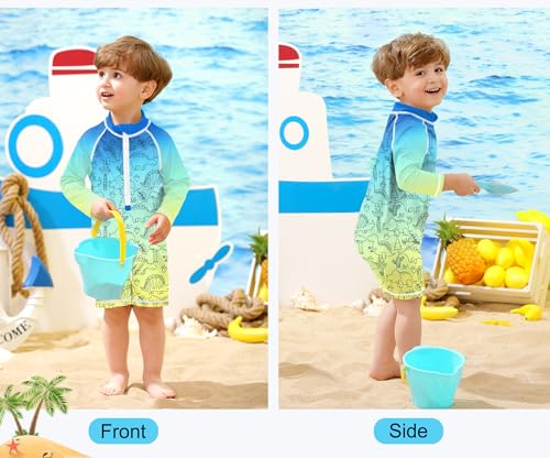 Image of BesserBay Baby Boy Swimsuit UPF 50+ Zip Front Long Sleeve Snaps Bottom One Piece Rash Guard 0-36 Months