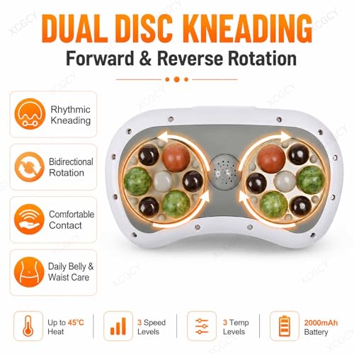 Instrumento masajeador abdominal, masajeador automático para abdomen, calor a 45 °C, amasado dual con discos, 12 cabezales magnéticos, 3 niveles de velocidad y temperatura, diseño curvo para abdomen, espalda, cuello y piernas miniatura 4