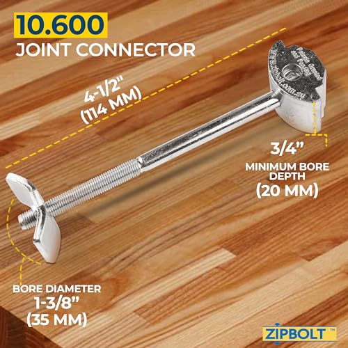 Image of Zipbolt Joint Connector for Countertops and Butcher Blocks, 5 Pack, 10.600 | Countertop miter and straight seam drawbolt connector, T30 Torx bit included, Single-handed tightening, Furniture assembly
