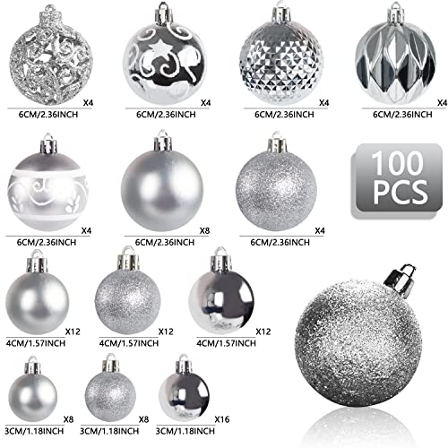 Ywlake 100Pcs Christmas Ball Ornaments for Christmas Tree Decoraion Baubles Shatterproof Balls Hanging Ornaments for Xmas Holiday Party Home Decorations (Silver) - Image 2