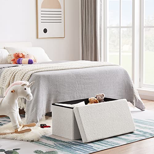 Zedelmaier Sitzbank Sitzwürfel mit Stauraum Plüschstoff Fußbank Truhen Aufbewahrungsbox faltbar belastbar bis 300 kg, Deckel abnehmbar, 76 x 38 x 38 cm