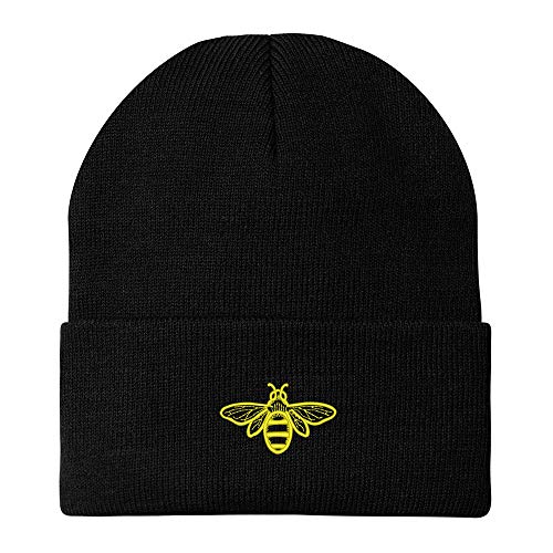 Trendy Apparel Shop Bee Embroidered Winter Long Cuff Beanie - Black