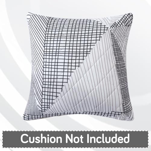 Image of HOKIPO 'Elira Series' Printed Quilted Cushion Cover for Sofa 16x16 Inches, Set of 2, Snow White Black Geometry (AR-6231-C9*2)