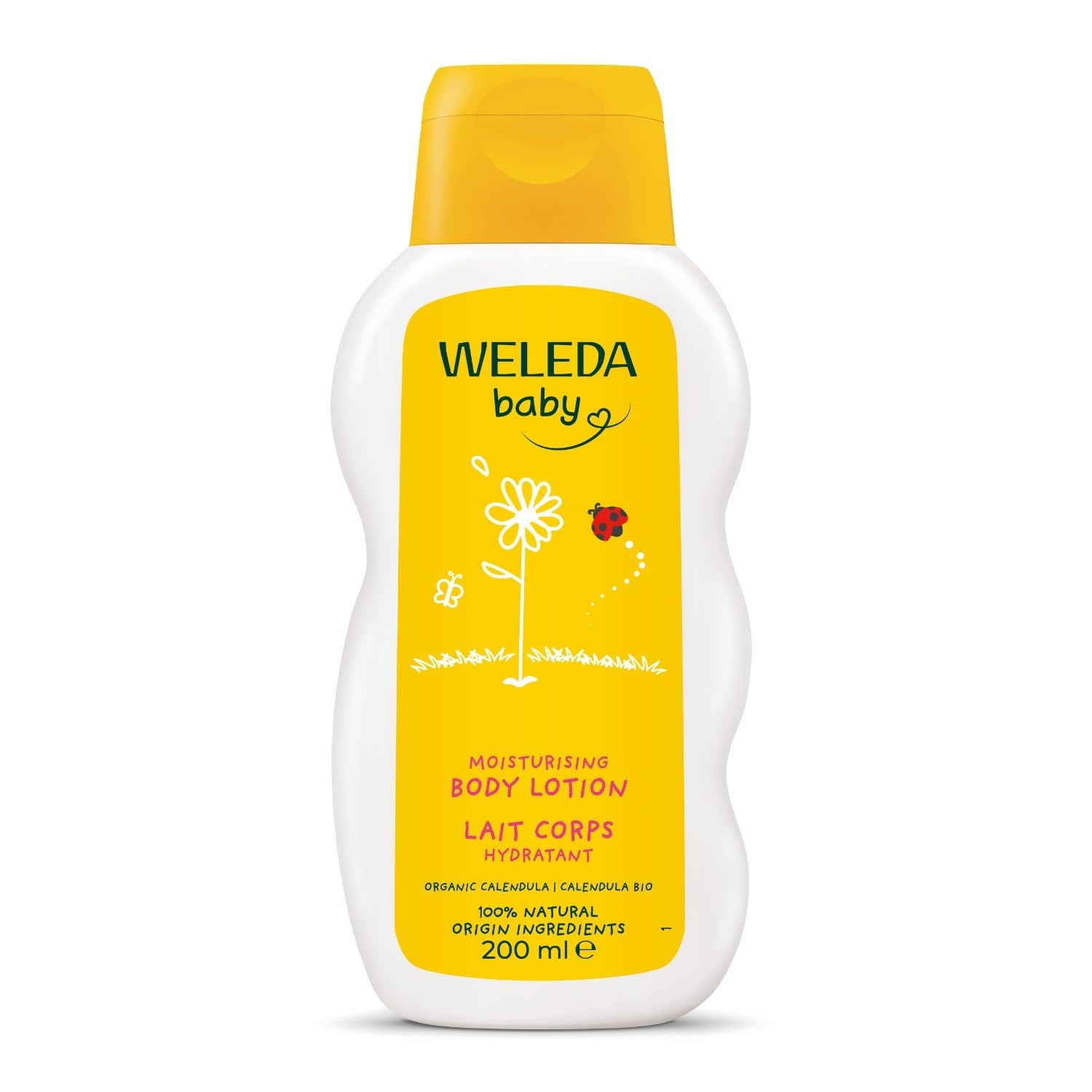 WELEDA Bio Baby Calendula Pflegemilch - Naturkosmetik Bodylotion mit Mandelöl & Bienenwachs zur Pflege & Reinigung von trockener Baby Haut. Milde Hautpflege Lotion für Babys und Kinder (1x 200ml)