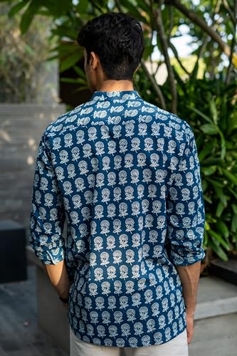 Shasak Agean Blue Short Kurta With Flower Print4