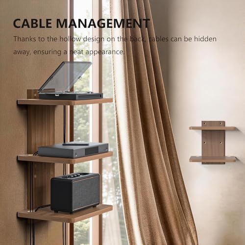 Image of WALI Floating TV Shelf, 3 Tier Projector Shelf for DVD Players, Routers, Game Consoles, Cable Boxes, Living Room Decor Accessories, Wall Mount Shelves Holds Up to 22lbs (CS303N), 3-Shelf, Walnut Brown | Projector Shelf for Routers, Game Consoles, Cable Boxes, Wall Mount Shelves Hold Up to 22lbs, (CS303N), 3-Shelf, Walnut Brown